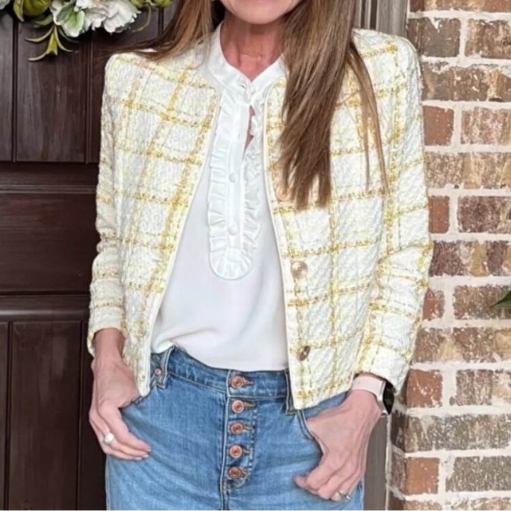 CABI | Coco Tweed Plaid Crop Blazer Jacket | Size XS